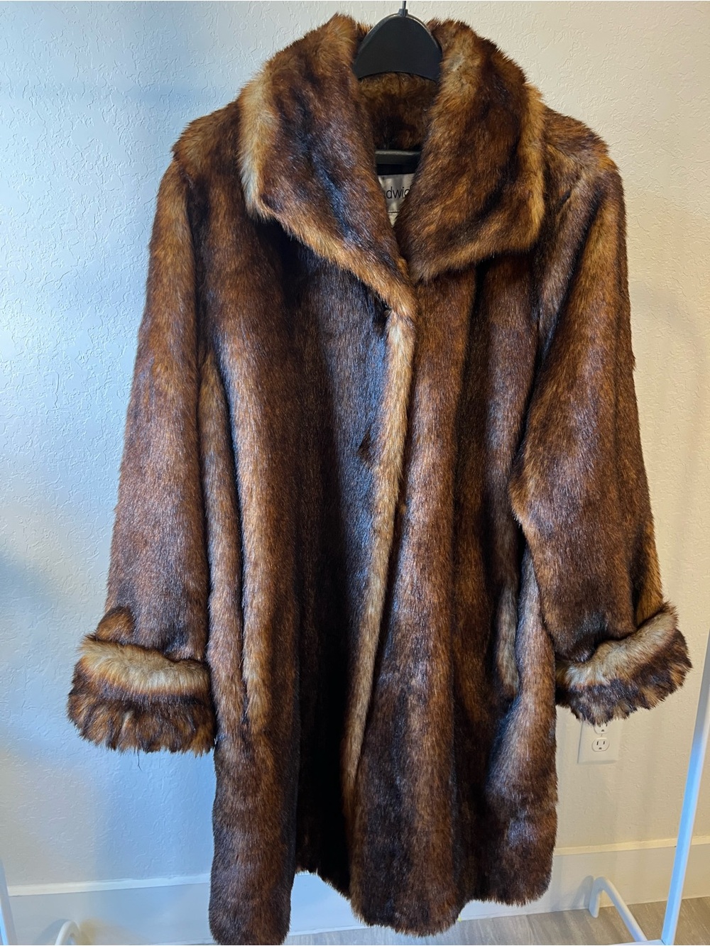Vintage Chadwicks Brown Cruelty Free Fur Coat Size XL Y2K
